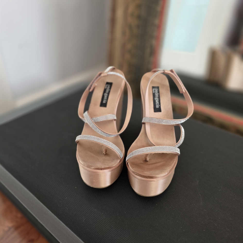 Pedro Garcia Rose Gold and Silver Platform Heels